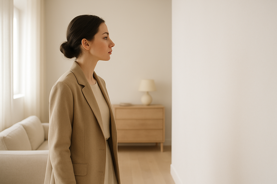 Vrouw twijfelt of ze sierlijsten aan de muur wilt