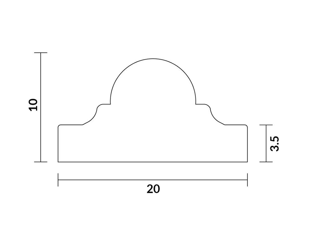 Doorsnede van Flexlijst Crown 1mm dik en  2mm breed met transparante achtergrond