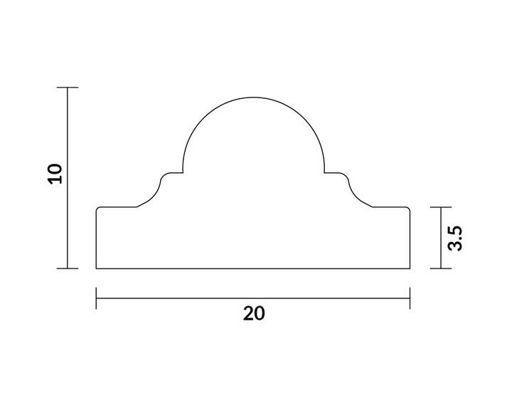 Doorsnede van Flexlijst Crown 1mm dik en  2mm breed met transparante achtergrond