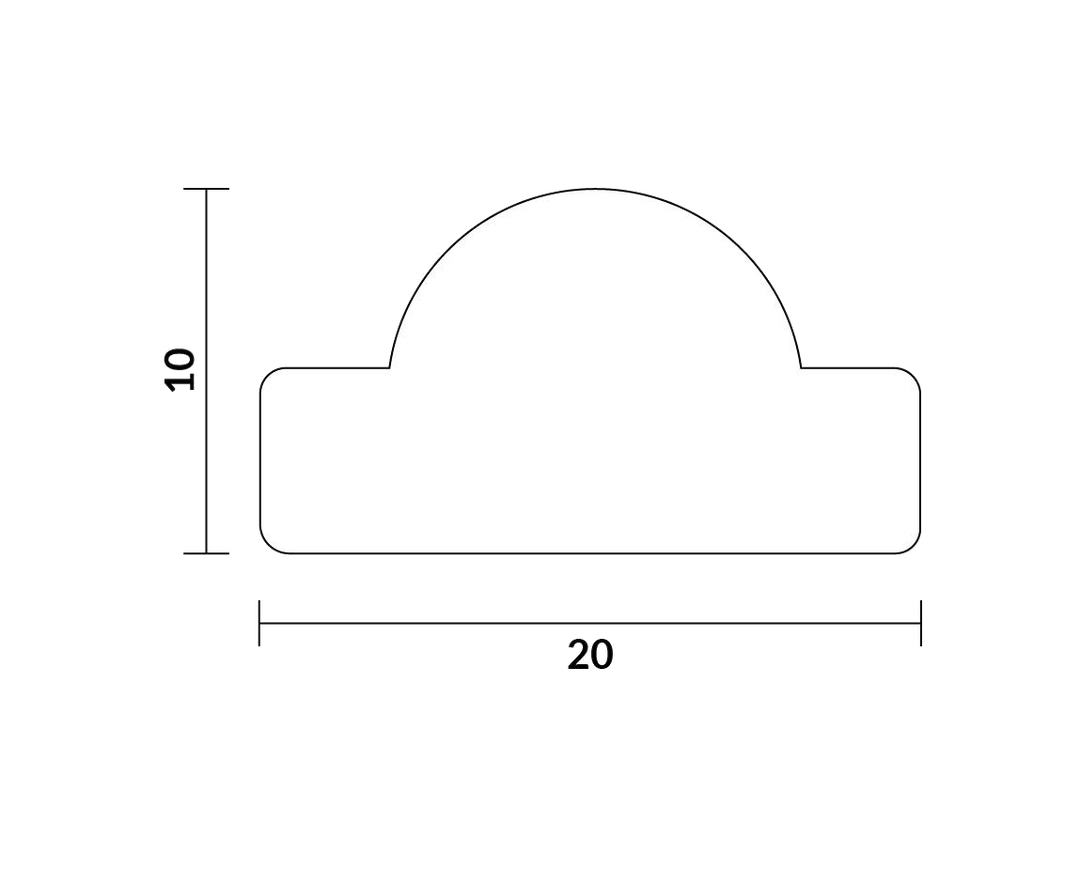 Doorsnede van Flexlijst Nova 1mm dik en  2mm breed met transparante achtergrond